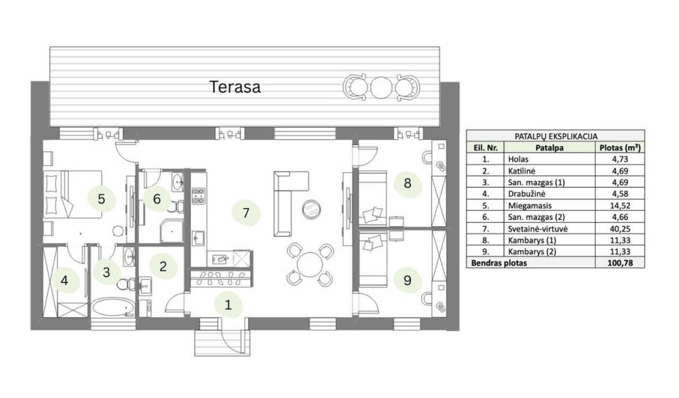 Parduodamas namas Plačioji g., Žodiškių k., Vilniaus r. sav., 100 m2 ploto, 1 aukštai 2