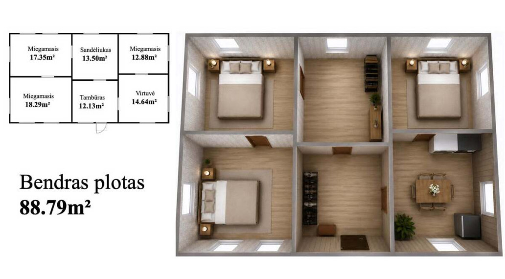 Parduodamas namas Pikteikių g., Pikteikių k., Klaipėdos r. sav., 88.79 m2 ploto, 1 aukštai 11