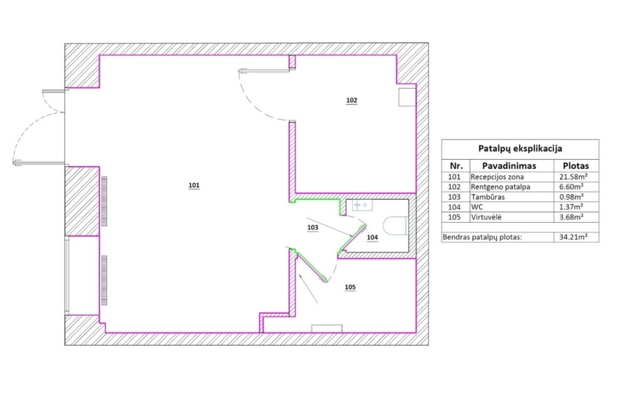 Nuomojamos  patalpos Žemaičių g., Kauno m., Kauno m. sav., 34.21 m2 ploto 2