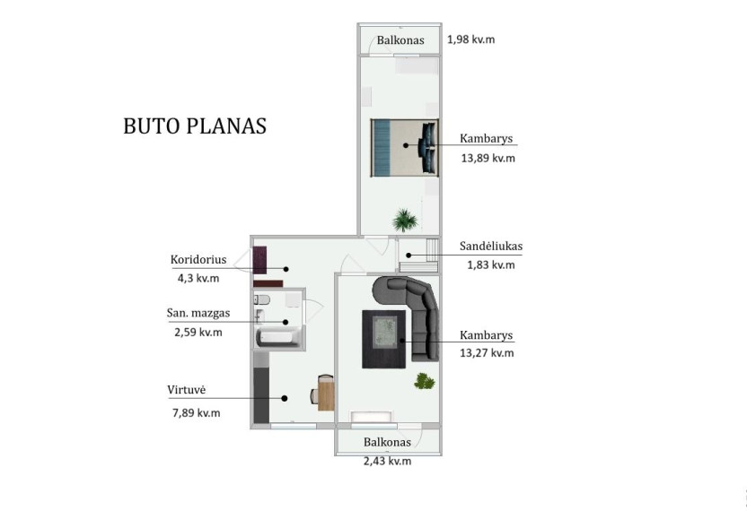 Parduodamas butas Žirmūnų g., Vilniaus m., Vilniaus m. sav., 48.18 m2 ploto, 2 kambariai 4