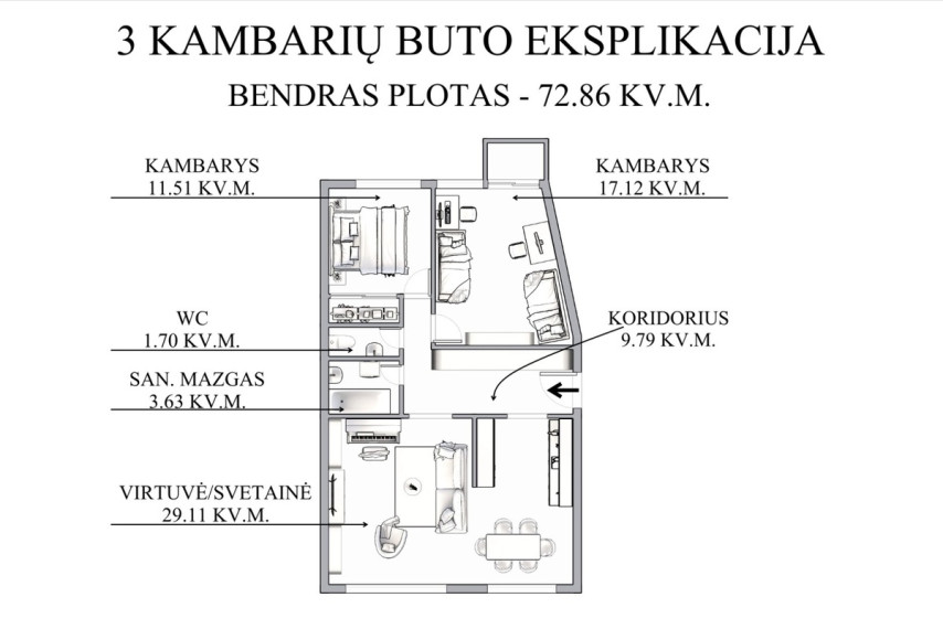 Parduodamas butas Justiniškių g., Vilniaus m., Vilniaus m. sav., 72.86 m2 ploto, 3 kambariai 22