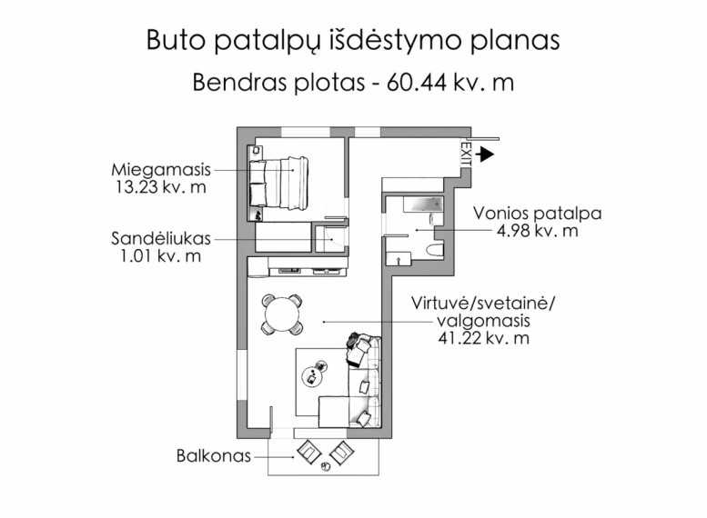 Parduodamas butas Trinapolio g., Vilniaus m., Vilniaus m. sav., 60.44 m2 ploto, 2 kambariai 18