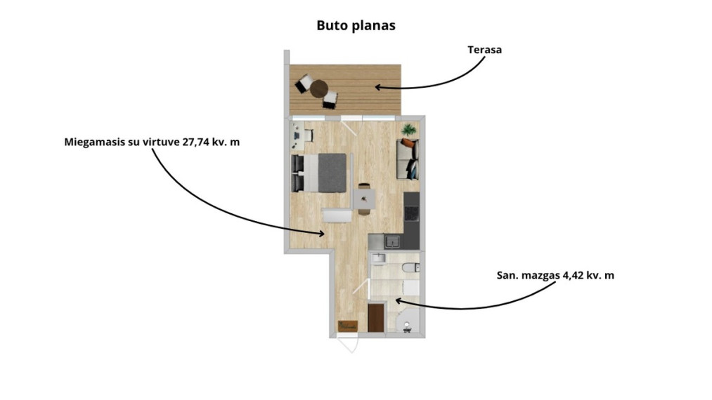 Parduodamas butas Bajorų kel., Vilniaus m., Vilniaus m. sav., 32.16 m2 ploto, 1 kambariai 21