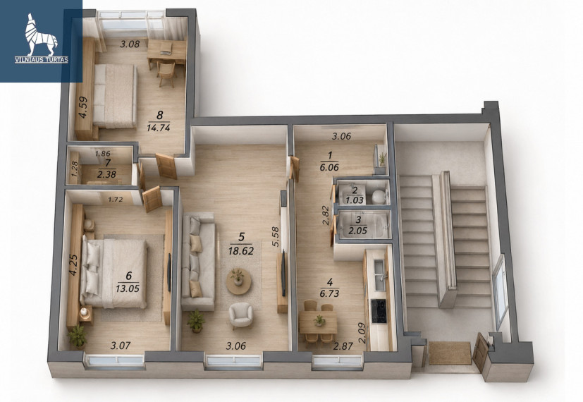 Parduodamas butas Kalvarijų g., Šnipiškės, Vilniaus m., Vilniaus m. sav., 64.06 m2 ploto, 3 kambariai 1