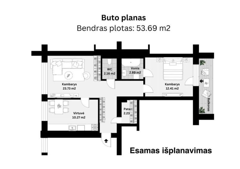 Parduodamas butas Ašmenos 1-oji g., Aukštuosiuose Šančiuose, Kaunas, 53.69 kv.m ploto 21