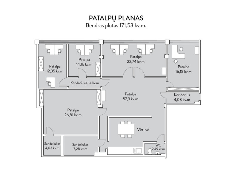 Parduodamos administracinės patalpos Vilniaus m. sav., Vilniaus m., Vilkpėdė, Savanorių pr. , 171.53 m2 ploto 36