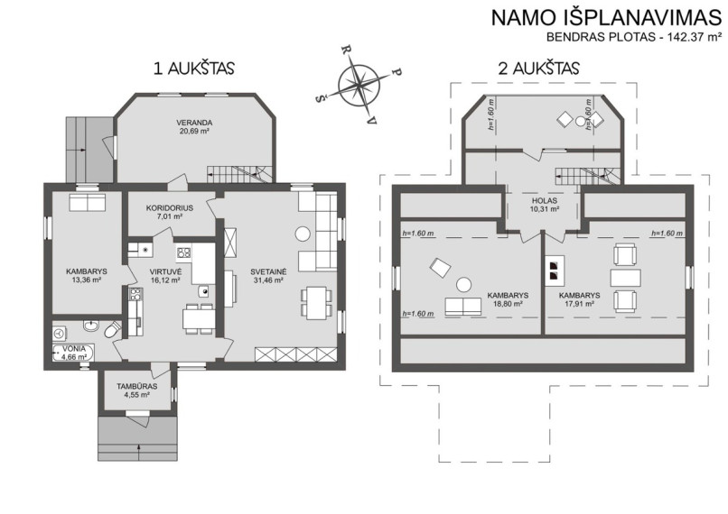 Parduodamas namas Gandrinių g., Mikašiūnų k., Vilniaus r. sav., 142.37 m2 ploto, 2 aukštai 25