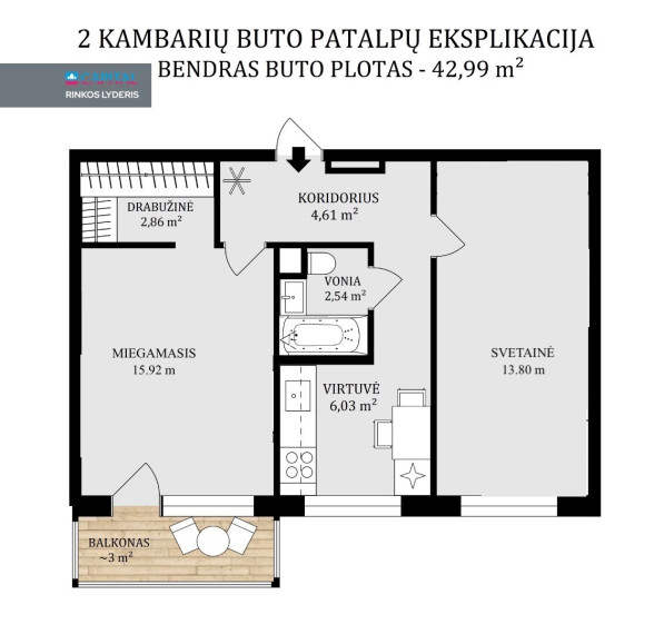 Parduodamas butas Savanorių pr., Vilniaus m., Vilniaus m. sav., 43 m2 ploto, 2 kambariai 22