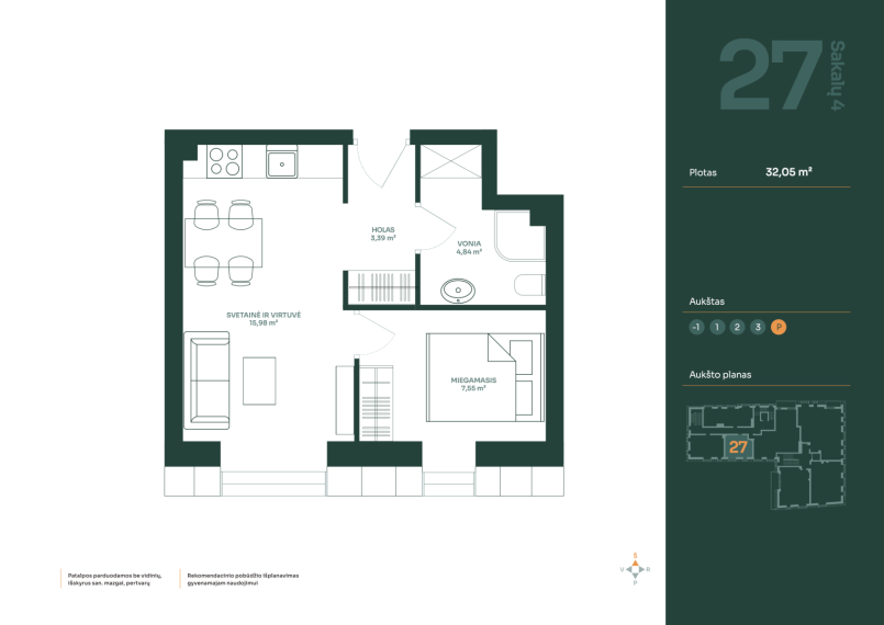 Parduodamas butas Sakalų g., Žvėrynas, Vilniaus m., Vilniaus m. sav., 32.05 m² ploto 2 kambariai 10