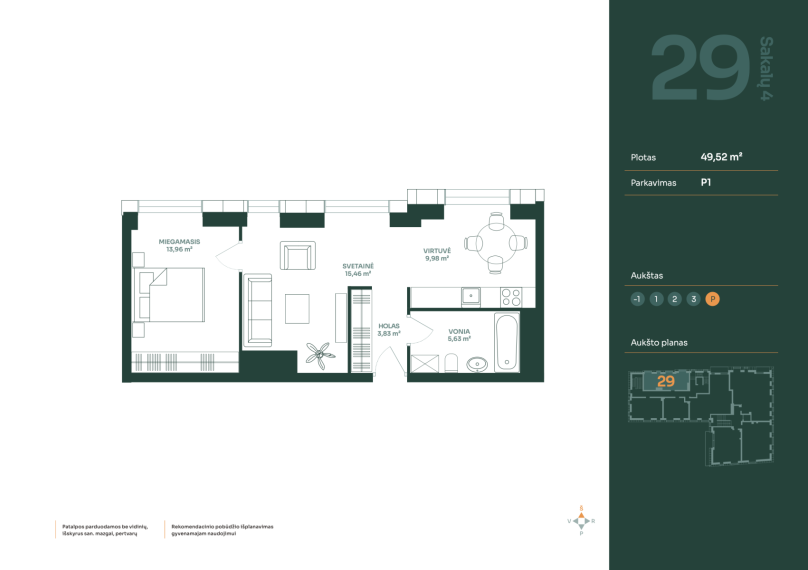 Parduodamas butas Sakalų g., Žvėrynas, Vilniaus m., Vilniaus m. sav., 49.52 m² ploto 2 kambariai 17