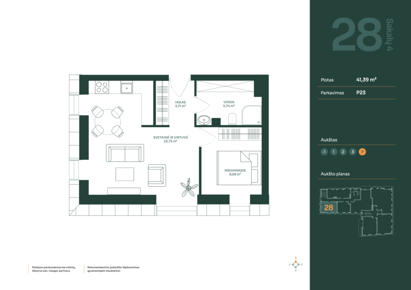 Parduodamas butas Sakalų g., Žvėrynas, Vilniaus m., Vilniaus m. sav., 41.39 m² ploto 2 kambariai 17