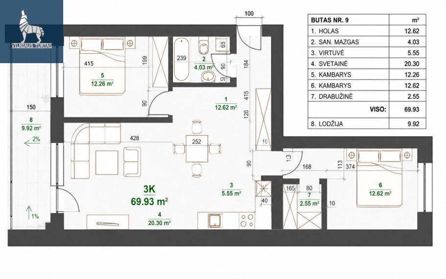 Parduodamas butas Daugėliškio g., Šnipiškės, Vilniaus m., Vilniaus m. sav., 70 m2 ploto, 3 kambariai 18