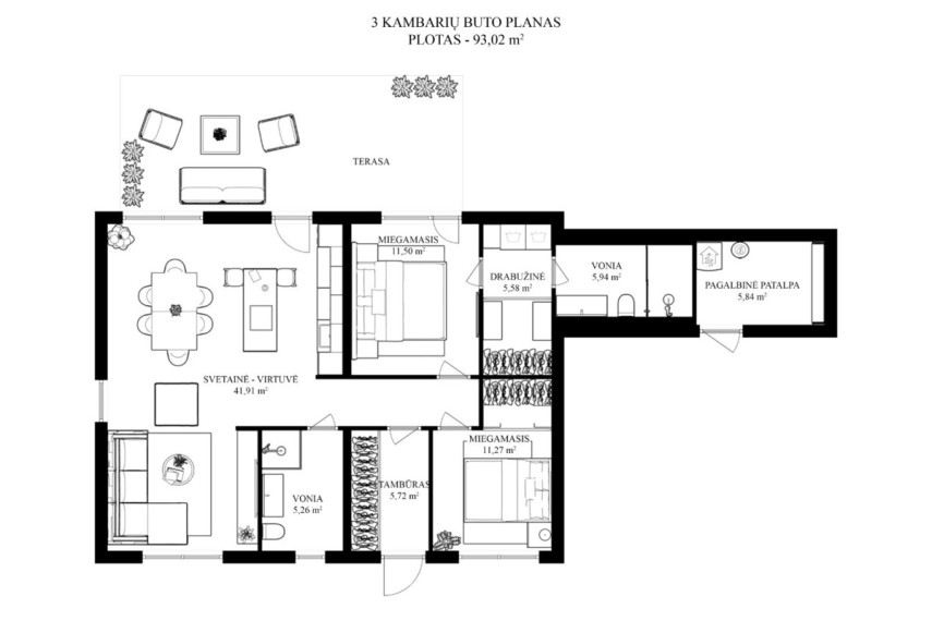 Parduodamas namas Tilto g., Didžiosios Riešės mstl., Vilniaus r. sav., 93 m2 ploto, 1 aukštai 30