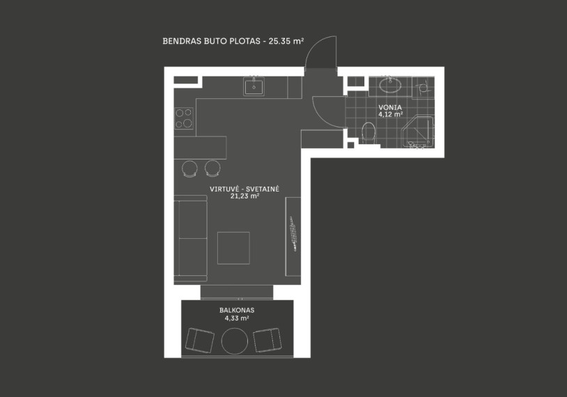 Parduodamas butas Mokslininkų g., Vilniaus m., Vilniaus m. sav., 25.35 m2 ploto, 1 kambariai 9
