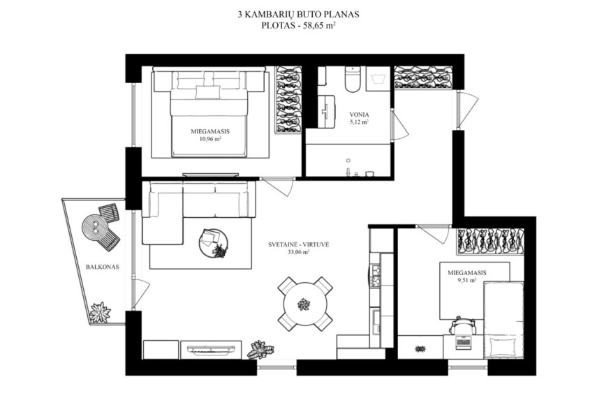 Parduodamas butas Jurgio Lebedžio g., Vilniaus m., Vilniaus m. sav., 58.65 m2 ploto, 3 kambariai 29