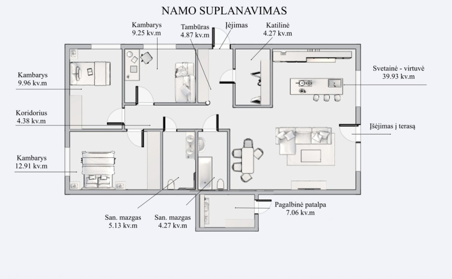 Parduodamas namas Bitininkų g., Didžiasalio k., Vilniaus r. sav., 102.03 m2 ploto, 1 aukštai 7