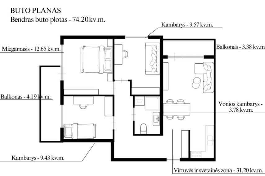 Parduodamas butas Liongino Baliukevičiaus-Dzūko g., Vilniaus m., Vilniaus m. sav., 74.2 m2 ploto, 3 kambariai 31