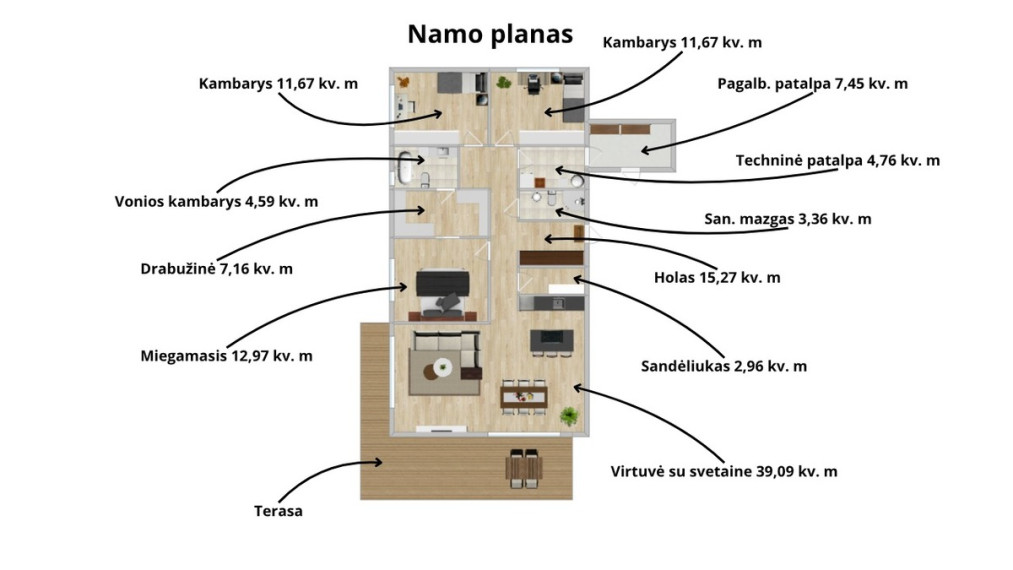 Parduodamas namas Skirgiškių g., Kermušiškių k., Vilniaus r. sav., 120 m2 ploto, 1 aukštai 11