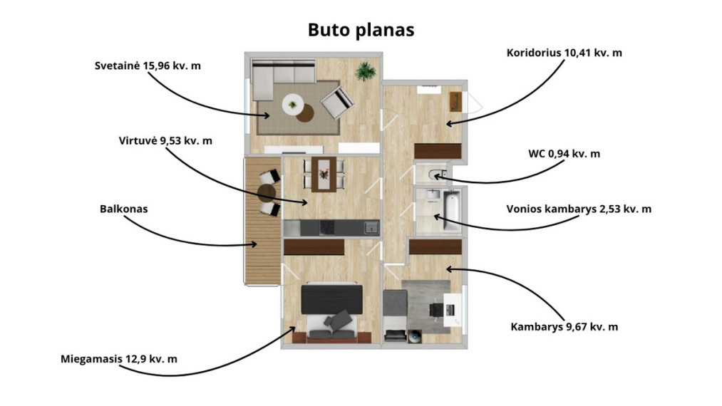 Parduodamas butas S. Stanevičiaus g., Vilniaus m., Vilniaus m. sav., 62.02 m2 ploto, 3 kambariai 23