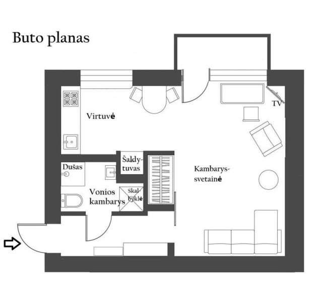 Parduodamas 1 kambario investicinis butas Tverečiaus g., Antakalnyje, Vilnius, 30.95 kv.m ploto 24