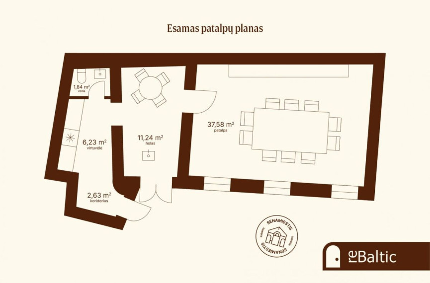 Parduodamas butas Didžioji g., Vilniaus m., Vilniaus m. sav., 59.52 m2 ploto, 2 kambariai 5