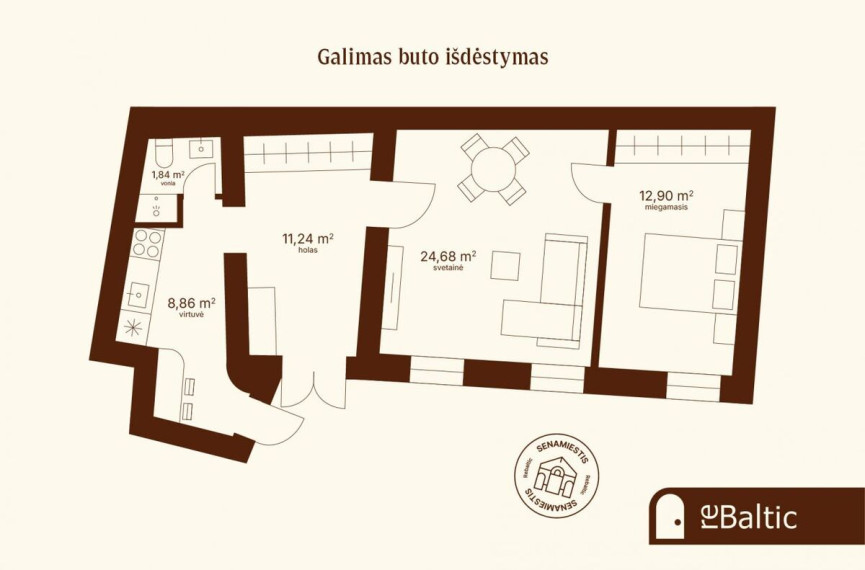 Parduodamas butas Didžioji g., Vilniaus m., Vilniaus m. sav., 59.52 m2 ploto, 2 kambariai 6