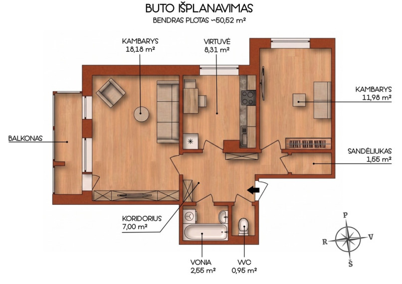 Parduodamas butas Saulės g., Elektrėnų m., Elektrėnų sav., 50.52 m2 ploto, 2 kambariai 30