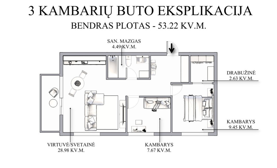 Parduodamas butas Kaukysos g., Vilniaus m., Vilniaus m. sav., 53.22 m2 ploto, 3 kambariai 26