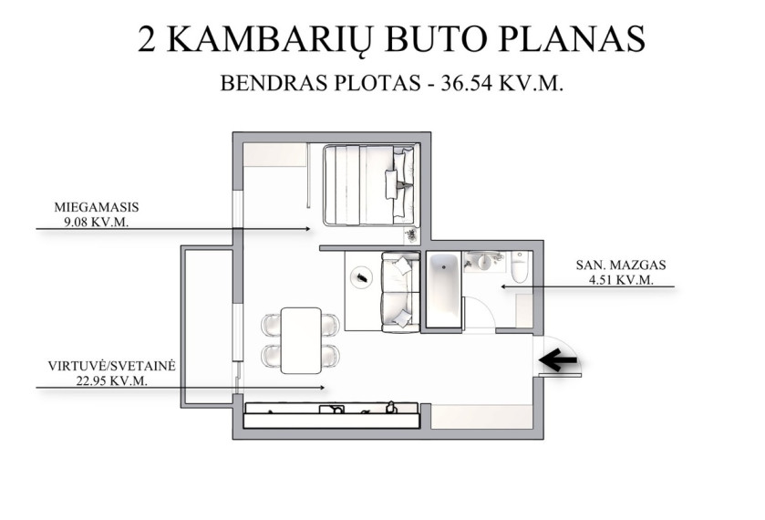 Parduodamas butas Smolensko g., Vilniaus m., Vilniaus m. sav., 36.54 m2 ploto, 2 kambariai 20