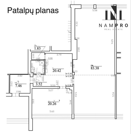 Vilniuje, Aukštuosiuose Paneriuose, V.A. Graičiūno g., parduodamos 136,87 kv.m. ploto patalpos 26