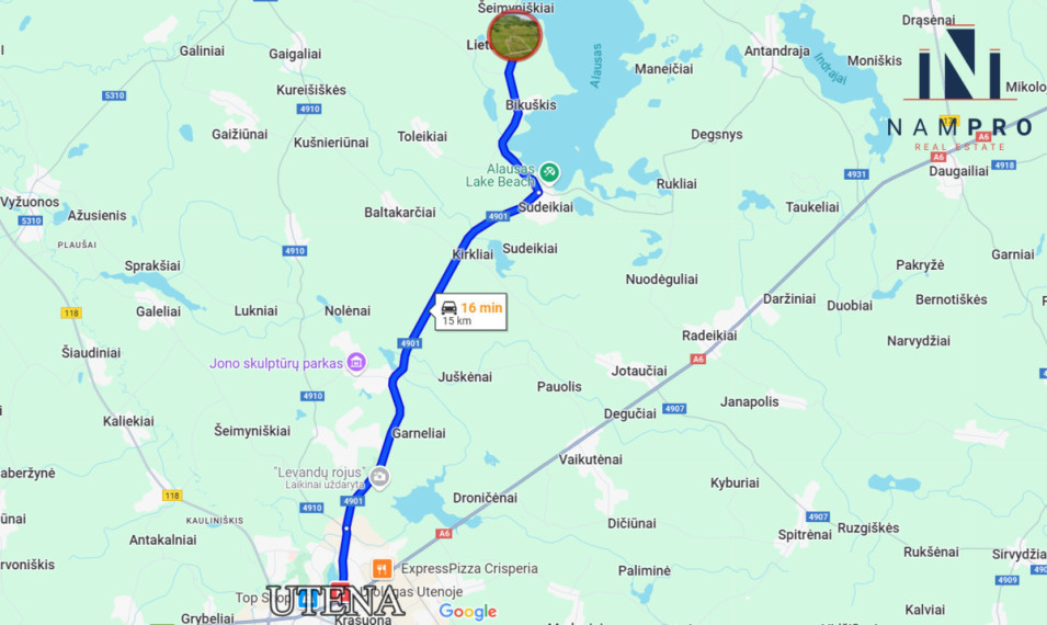Utenos raj., Šeimyniškių k., netoli Alaušo ežero, parduodamas 57.60 a rekreacinės paskirties sklypas 13