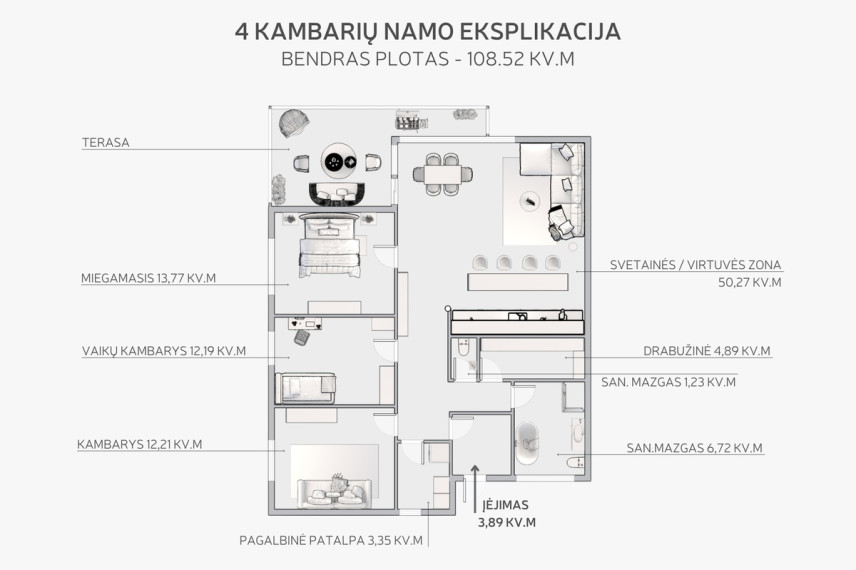 Parduodamas namas Blindžių g., Užubalių k., Vilniaus r. sav., 108.52 m2 ploto, 1 aukštai 25