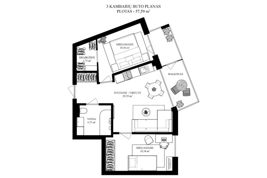 Parduodamas butas Olimpiečių g., Vilniaus m., Vilniaus m. sav., 57.59 m2 ploto, 3 kambariai 39