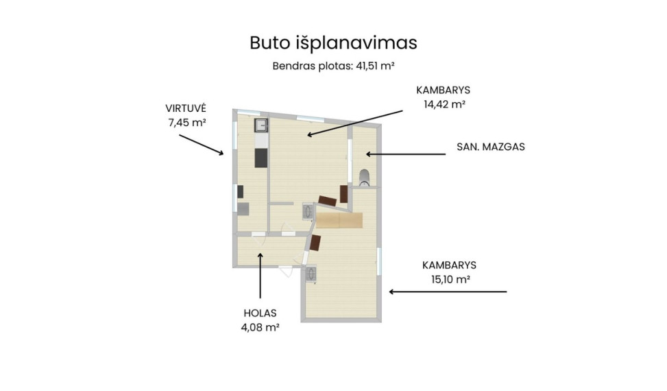 Parduodamas butas Subačiaus g., Vilniaus m., Vilniaus m. sav., 41.51 m2 ploto, 2 kambariai 12