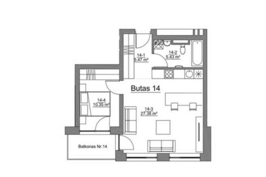 Parduodamas butas Savanorių pr., Vilkpėdė, Vilniaus m., Vilniaus m. sav., 48.63 m² ploto 2 kambariai 12