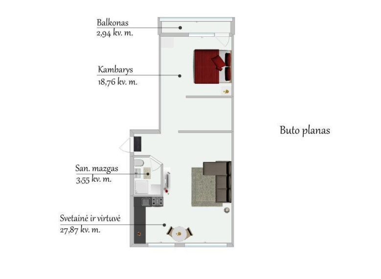 Parduodamas butas Paribio g., Vilniaus m., Vilniaus m. sav., 53.12 m2 ploto, 2 kambariai 5