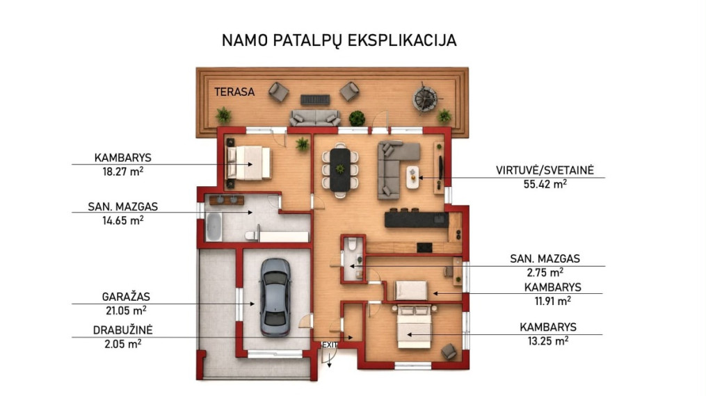 Parduodamas namas Beržyno g., Raudondvario k., Vilniaus r. sav., 139.35 m2 ploto, 1 aukštai 4