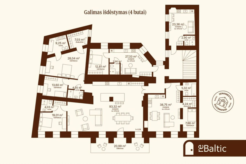 Parduodamas butas Visų Šventųjų g., Vilniaus m., Vilniaus m. sav., 310 m2 ploto, 5 kambariai 4