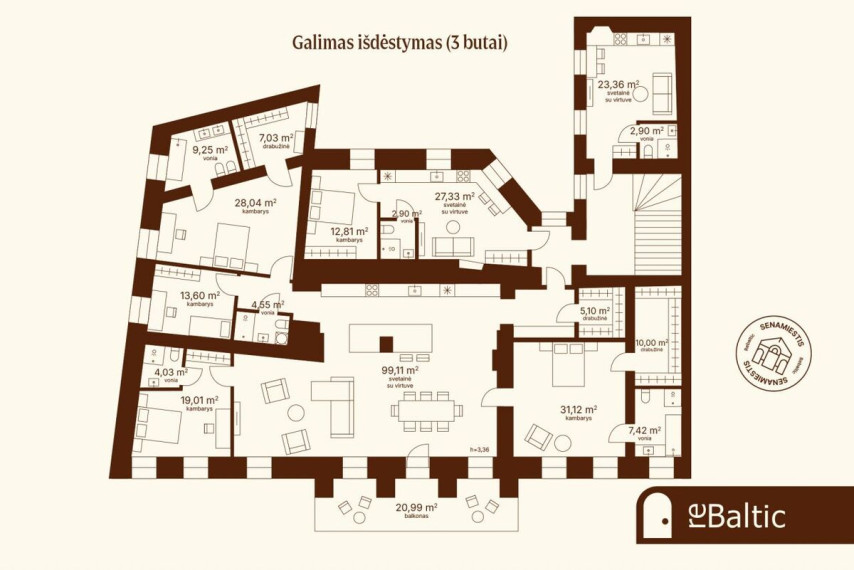 Parduodamas butas Visų Šventųjų g., Vilniaus m., Vilniaus m. sav., 310 m2 ploto, 5 kambariai 5