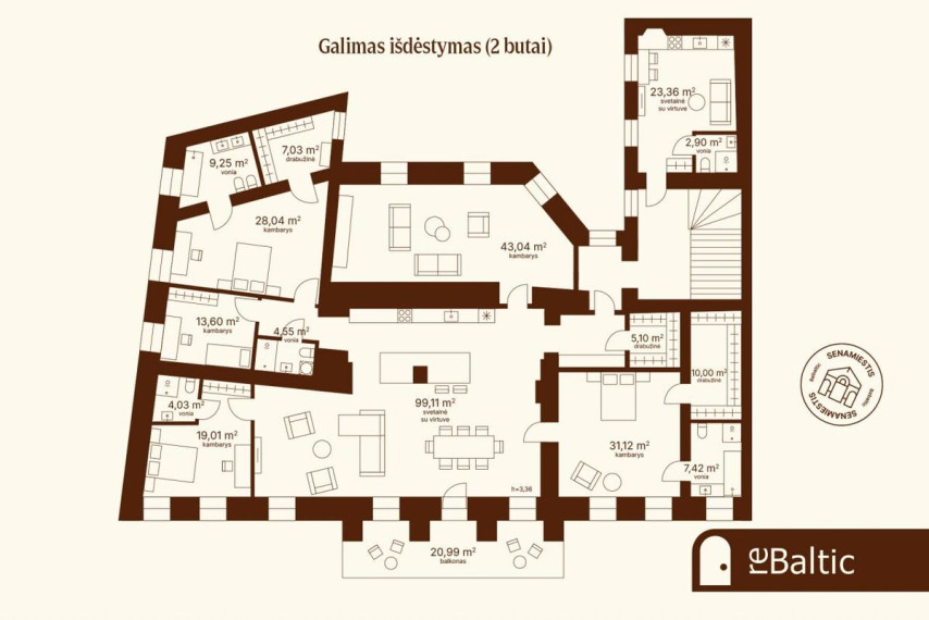Parduodamas butas Visų Šventųjų g., Vilniaus m., Vilniaus m. sav., 310 m2 ploto, 5 kambariai 6