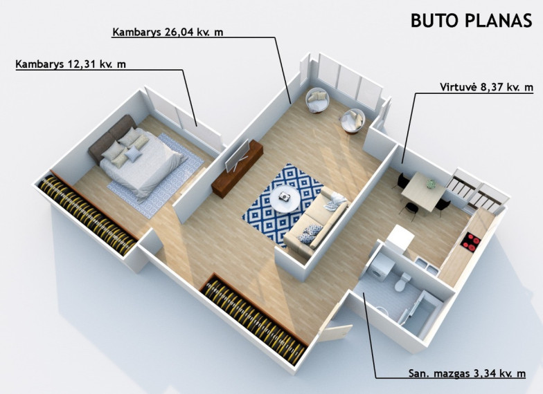 Nuomojamas butas S. Žukausko g., Šiaurės miestelis, Vilniaus m., Vilniaus m. sav., 50 m2 ploto, 2 kambariai 20