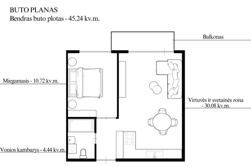 Parduodamas butas Veprių g., Vilniaus m., Vilniaus m. sav., 45.24 m2 ploto, 2 kambariai 22