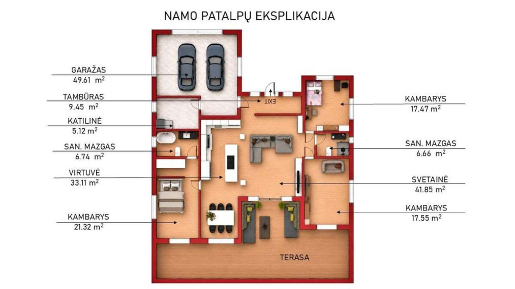 Parduodamas namas Vilniaus r. sav., Raudondvario k., Beržyno, 212.26 m2 ploto, 1 aukštai 3