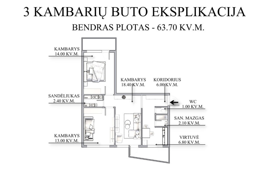 Parduodamas butas Sausio 13-osios g., Vilniaus m., Vilniaus m. sav., 63.7 m2 ploto, 3 kambariai 20
