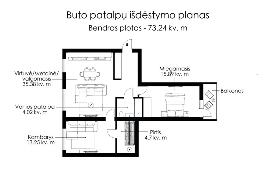 Parduodamas butas Gabijos g., Vilniaus m., Vilniaus m. sav., 74 m2 ploto, 3 kambariai 22