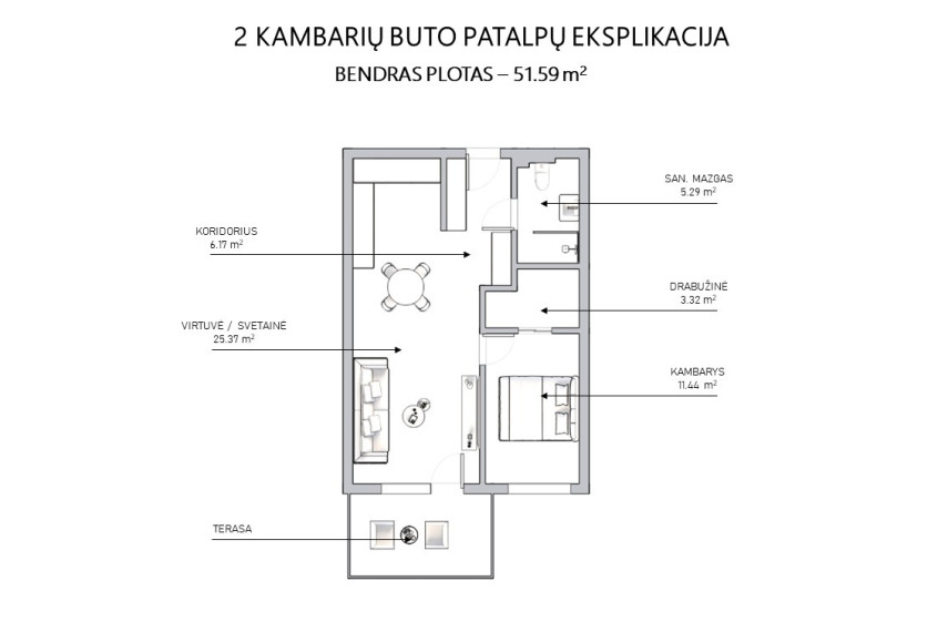 Parduodamas butas Kaminkelio g., Vilniaus m., Vilniaus m. sav., 51.59 m2 ploto, 2 kambariai 16