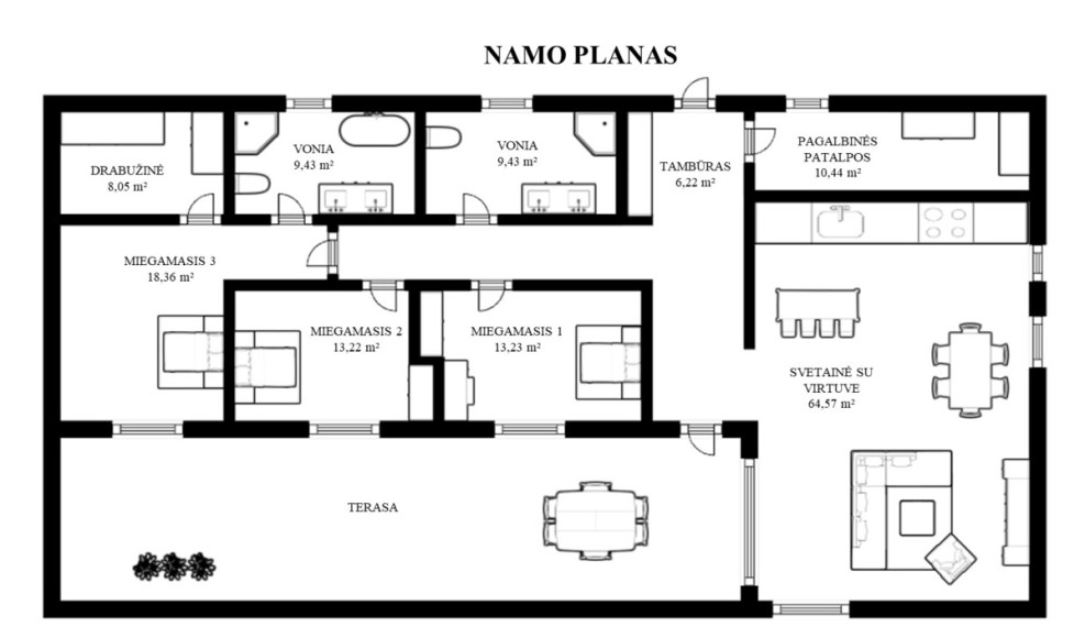 Parduodamas namas Muzikos g., Platiniškių I k., Vilniaus r. sav., 164 m2 ploto, 1 aukštai 16