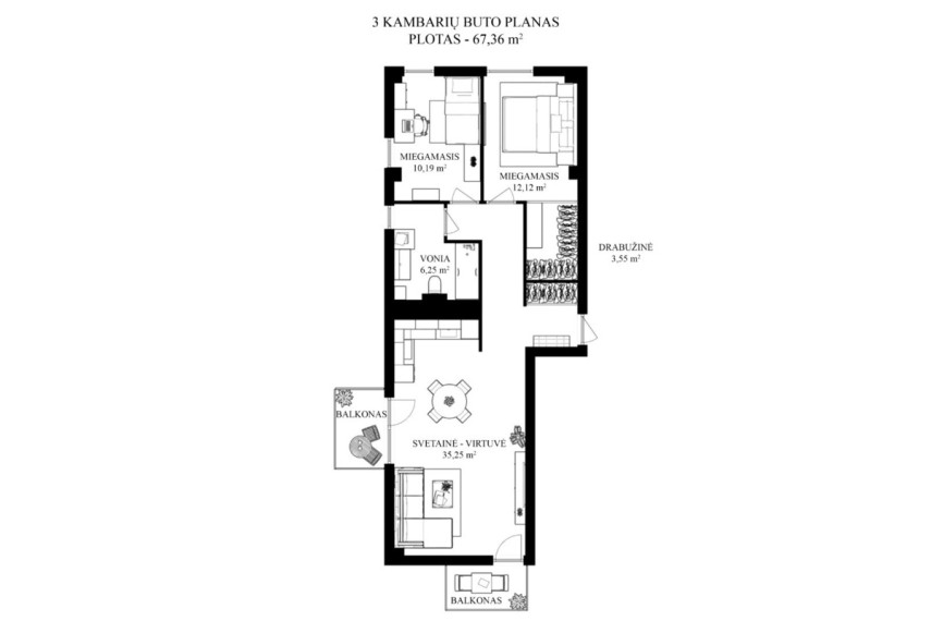 Nuomojamas butas Fabijoniškių g., Vilniaus m., Vilniaus m. sav., 66 m2 ploto, 3 kambariai 24