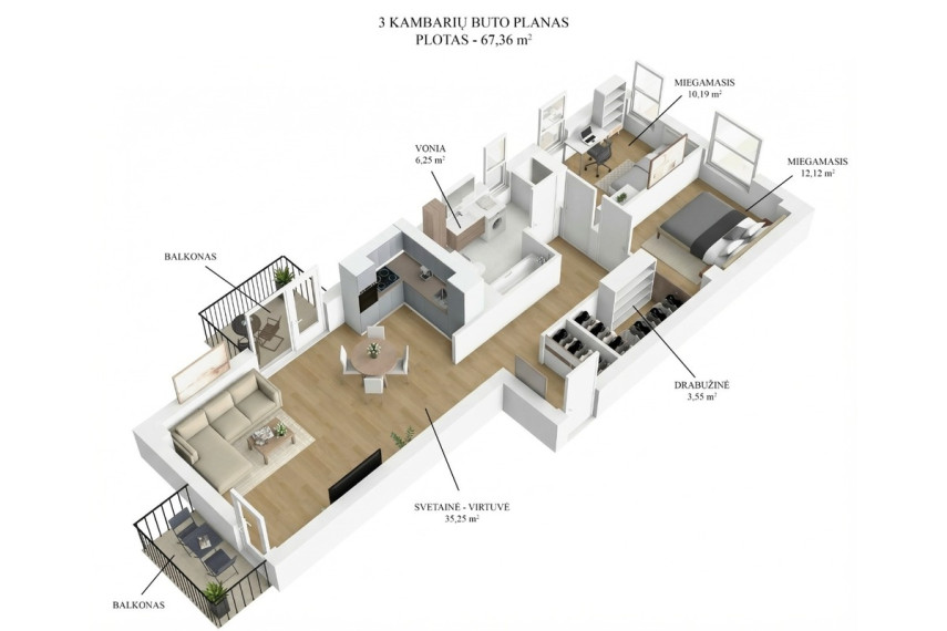 Nuomojamas butas Fabijoniškių g., Vilniaus m., Vilniaus m. sav., 66 m2 ploto, 3 kambariai 25