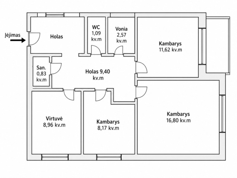 Parduodamas butas Šiaurės pr., Kauno m., Kauno m. sav., 59.44 m2 ploto, 3 kambariai 24